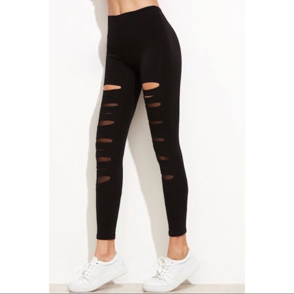 Black Ripped Mesh Leggings - Picture 2 of 3